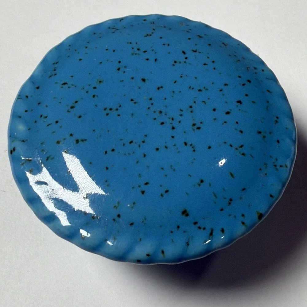 559~ Vintage Salvaged Blue With Speckle Porcelain Drawer Knob Pull 1.75